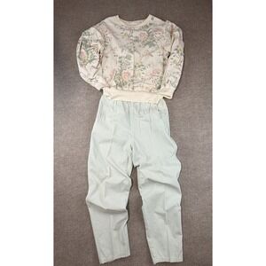 Vintage 80s Vue Floral Sweatshirt Pants Set Pastel Cottagecore Women's Small